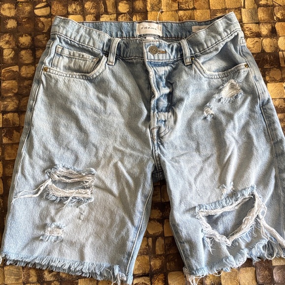 Frame Denim Pants - Frame Denim Distressed Light Blue Jean Shorts